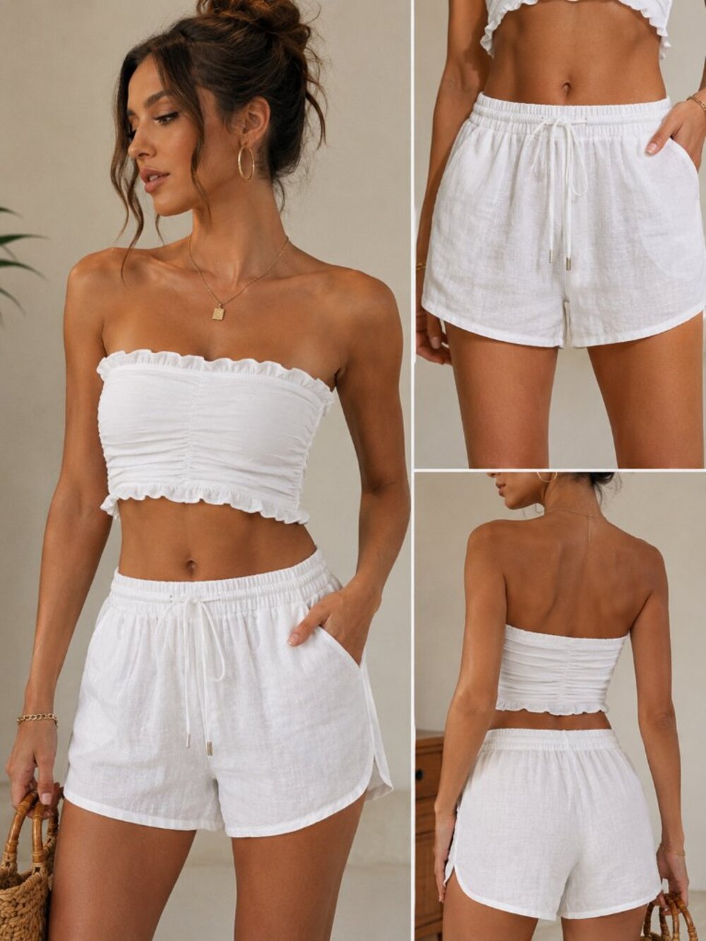 White Women's Shorts in 100% Linen Oysho NWT Size: L Casual Summer